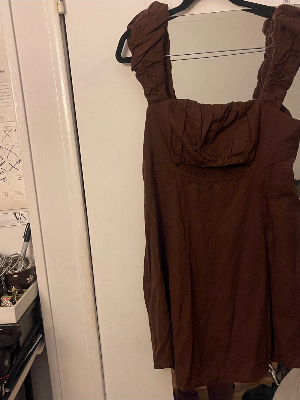 Free People “FREE-EST” BOM BOM ISLAND Brown Cutout Sundress with Ruched Bust - Picture 2 of 11